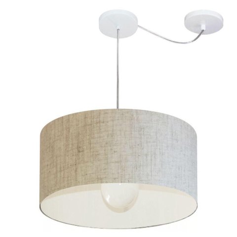 Lustre Pendente Cilíndrico com Desvio Md-4228 Cúpula em Tecido 45x25cm Rustico Bege - Bivolt