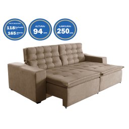 Sofá Londres 250cm Retrátil Reclinável Castor – WS - 2