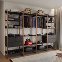 Ver imagem 1 de Guarda Roupa Aberto Industrial Casal Modulado Completo Preto Cabideiro com Gavetas Base Cobre