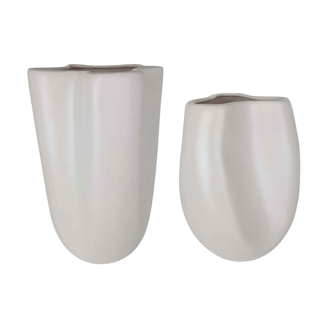 Vaso de Cerâmica Ravena Palha Fosco Dupla 28 Cm e 23,5 Cm