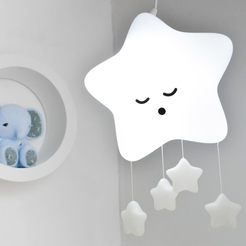 Ver imagem 3 de Luminária Pendente Teto Móbile Quarto Bebê Decorfun Estrela Branca com Lâmpada Led Rgb Colorida