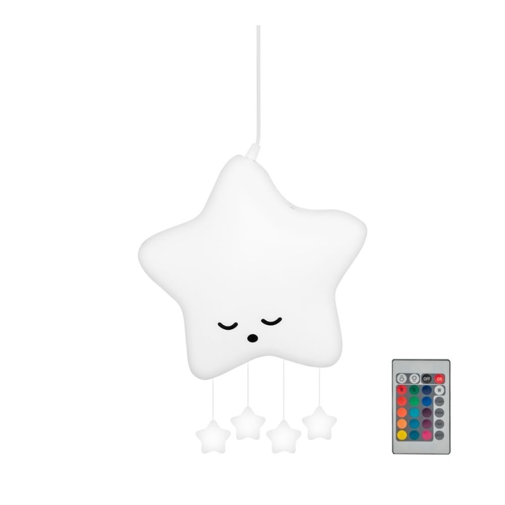 Luminária Pendente Teto Móbile Quarto Bebê Decorfun Estrela Branca com Lâmpada Led Rgb Colorida - 2