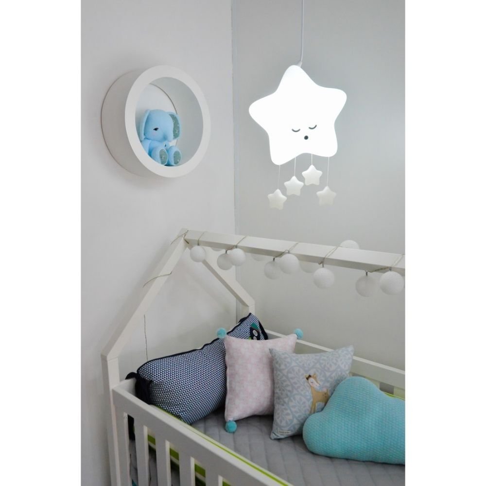 Ver imagem 4 de Luminária Pendente Teto Móbile Quarto Bebê Decorfun Estrela Branca com Lâmpada Led Rgb Colorida