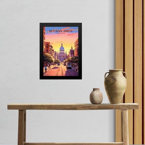 Quadro Decorativo Argentina - Buenos Aires 33x24cm - com Vidro:moldura Preta
