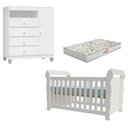 Ver imagem 1 de Berço Americano Lara com Colchão Gazin e Cômoda Infantil Ternura Baby Branco Brilho - Incorplac