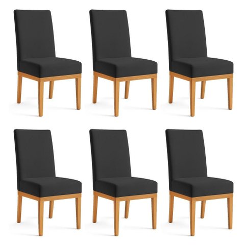 Kit 6 Cadeiras de Jantar Brisa Suede Preto Base de Madeira - Pallazio