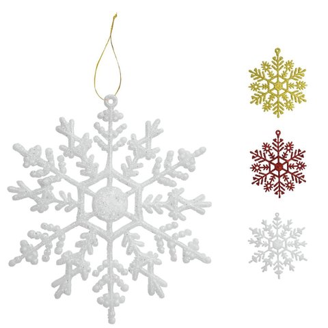 Flocos de Neve Branco 10 Pendentes Grande c/ Glitter Decoração Enfeite Árvore Natal