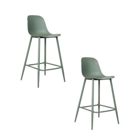 Kit com 2 Banquetas Miami Alta Assento em Polipropileno e Base em Aço com Pintura Epóxi - Verde Aloe