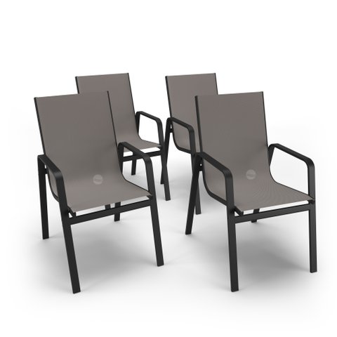 Kit 4 Cadeiras Miami Gourmet Alumínio Preto Tela Fendi