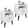 Kit 2 Mesas de Cabeceira Decorativa Quarto Criado 1 Gaveta Puxador Concha Retrô Estilo - Branco - 1