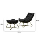 Ver imagem 1 de Poltrona Costela com Puff Eva Base Metal Dourado- Veludo Preto