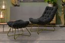 Ver imagem 2 de Poltrona Costela com Puff Eva Base Metal Dourado- Veludo Preto