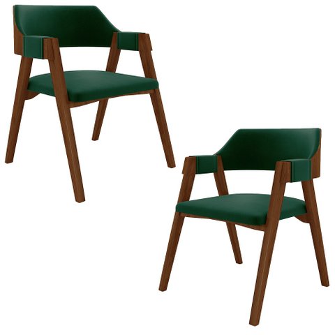 Kit 2 Cadeiras Sala de Jantar e Jogos Carteados Madeira Maciça Poker Veludo Verde/imbuia G42 - Gran