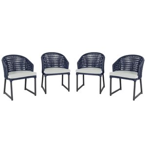 4 Cadeira Noronha Aluminio Micro Pintura Preta, Tr. Telinha Corda Nautica Azul Marinho, Estofado -