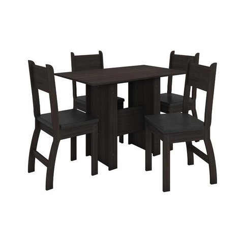 Conjunto Mesa de Jantar Milano 1,08m com 4 Cadeiras Amendoa/preto - Poliman