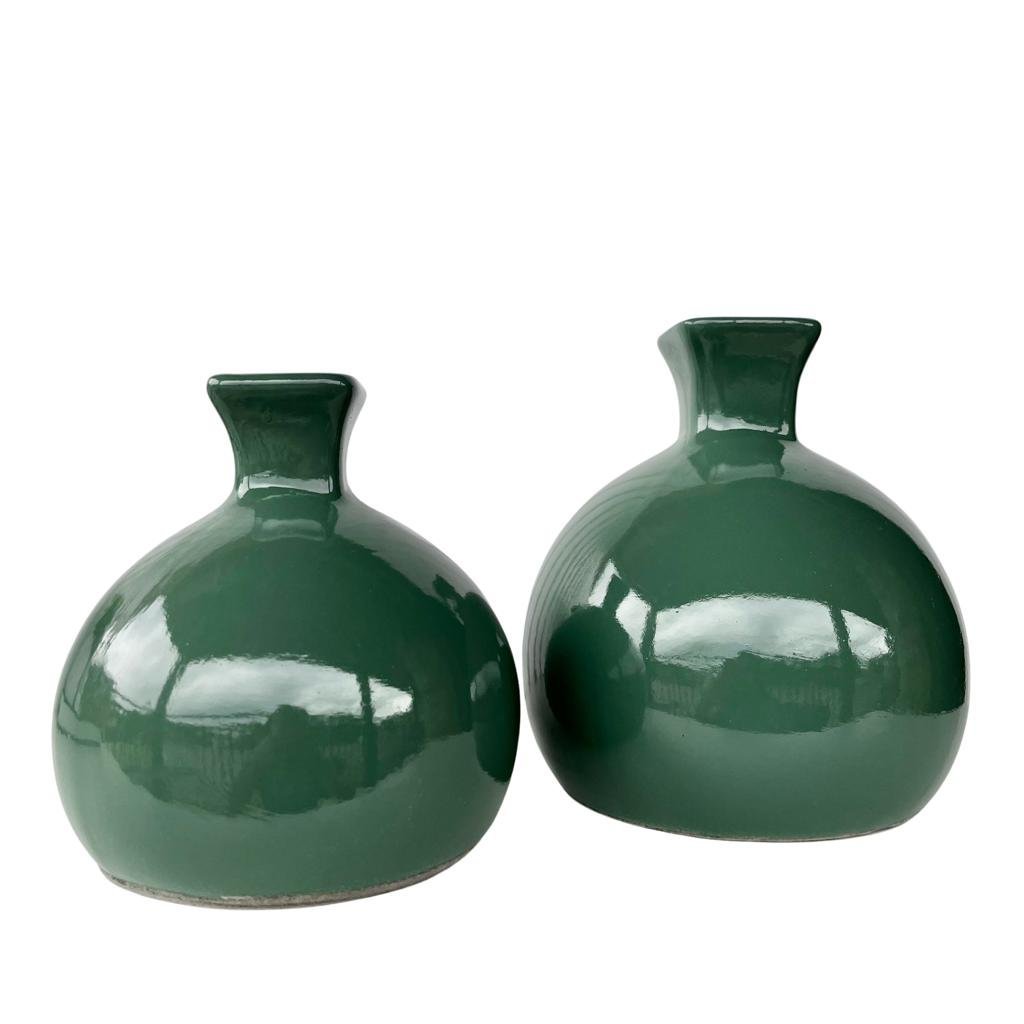 Dupla Vaso Bola Verde de Cerâmica Liso Moderno Decorativo