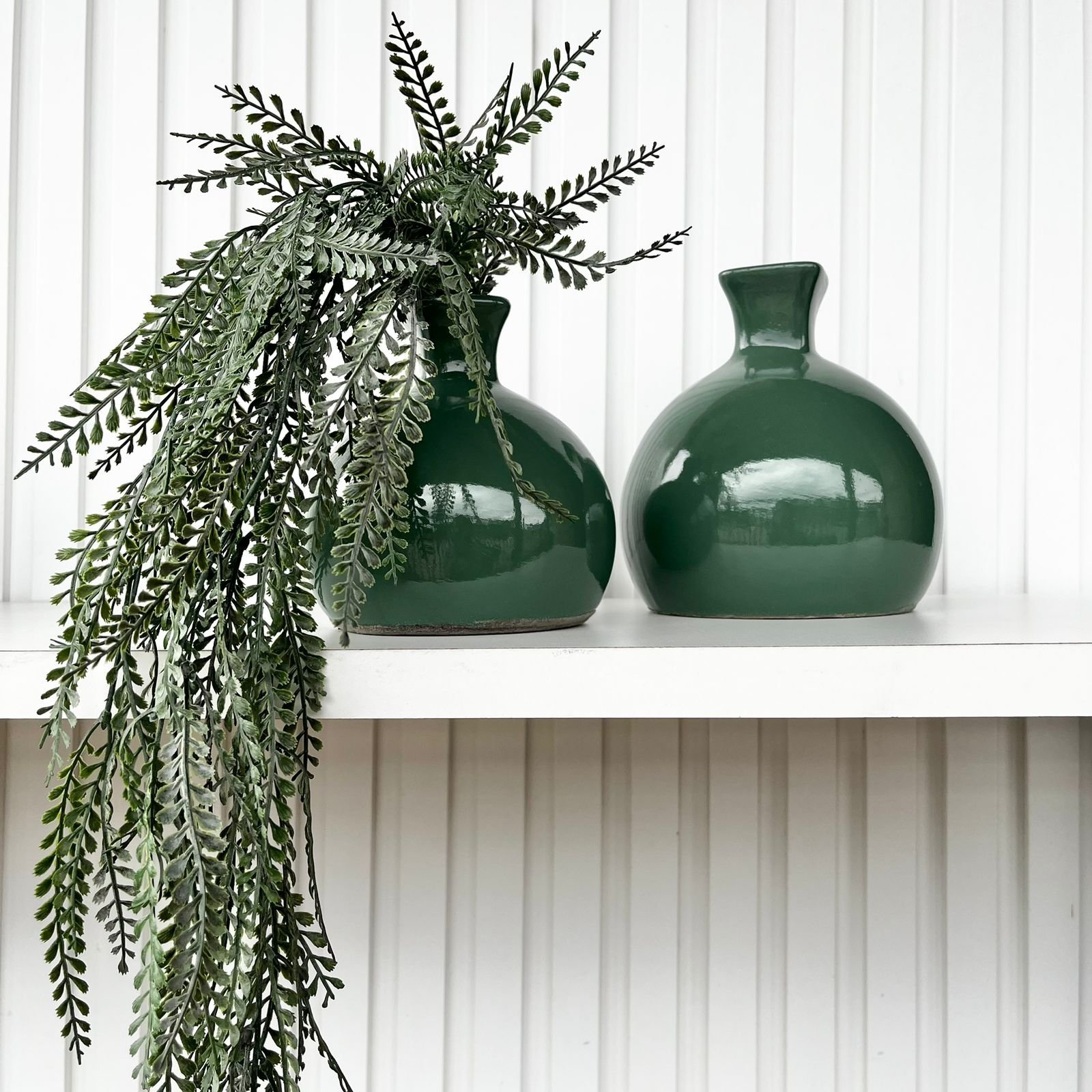 Dupla Vaso Bola Verde de Cerâmica Liso Moderno Decorativo - 3