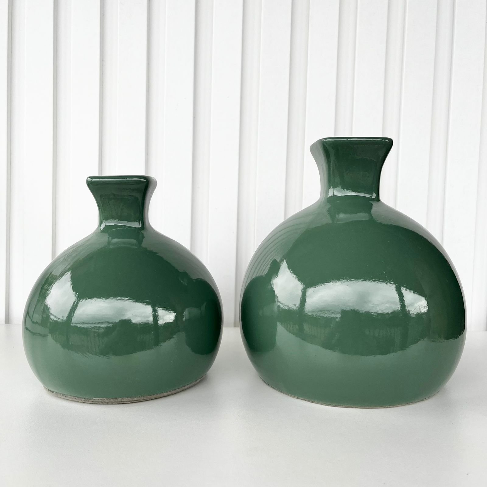 Dupla Vaso Bola Verde de Cerâmica Liso Moderno Decorativo - 2