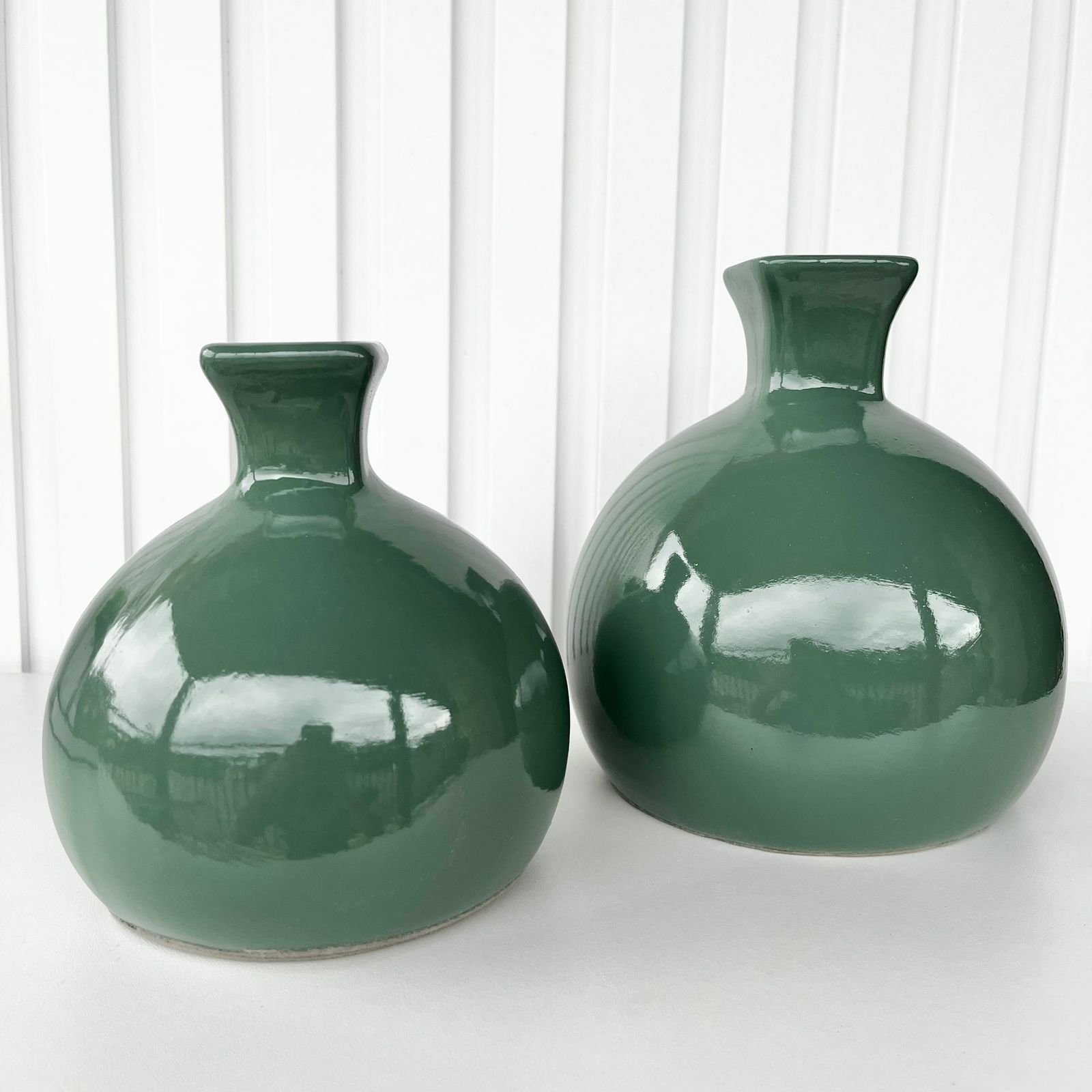 Dupla Vaso Bola Verde de Cerâmica Liso Moderno Decorativo - 4