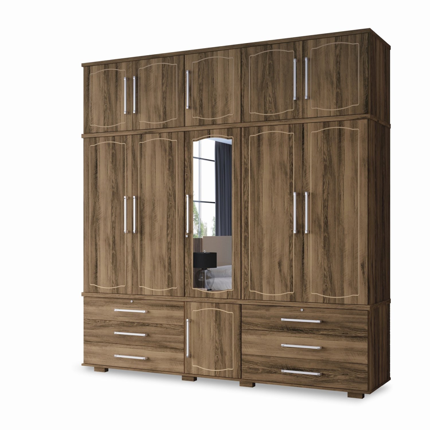 Guarda Roupa Casal com Espelho 11 Portas 6 Gavetas Londres Triplex