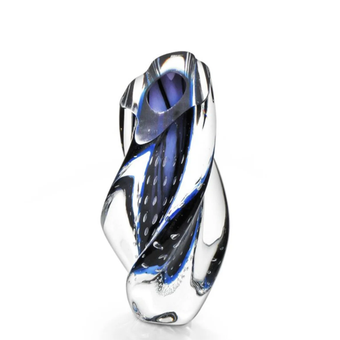 Vaso Espiral em Cristal Murano 28 cm Azul Oxford Cristais São Marcos
