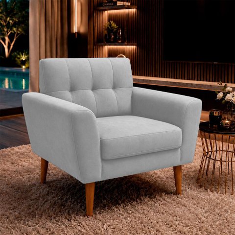 Poltrona Sala de Estar Bia Pés Palito Suede Cinza M3 - Monari Design