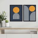 Ver imagem 1 de Kit 2 Quadros Minimalistas Abstratos Azul e Amarelo 33x24cm - com Vidro:madeira Preta