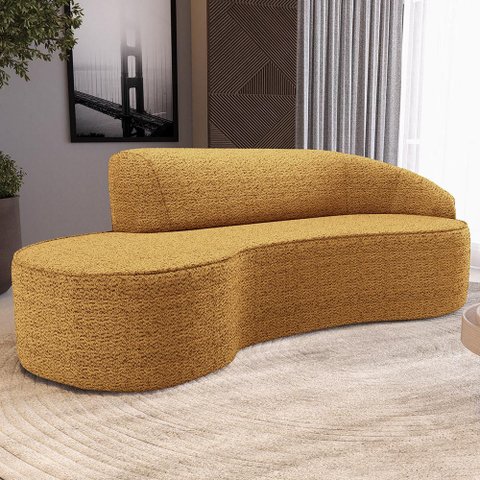 Sofá 3 Lugares Curvo Sala de Estar Living Firenze Direito D02 Prime Bouclê Mostarda 230cm Pb-03 - Ly