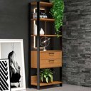 Ver imagem 1 de Estante para Livros Home Office 100% Mdf 2 Gavetas Freijó/preto - Panorama Móveis