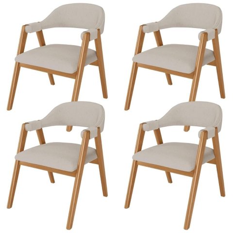 Kit 04 Cadeiras de Jantar e Estar Living Estofada Nadja L02 Linho Bege - Lyam Decor