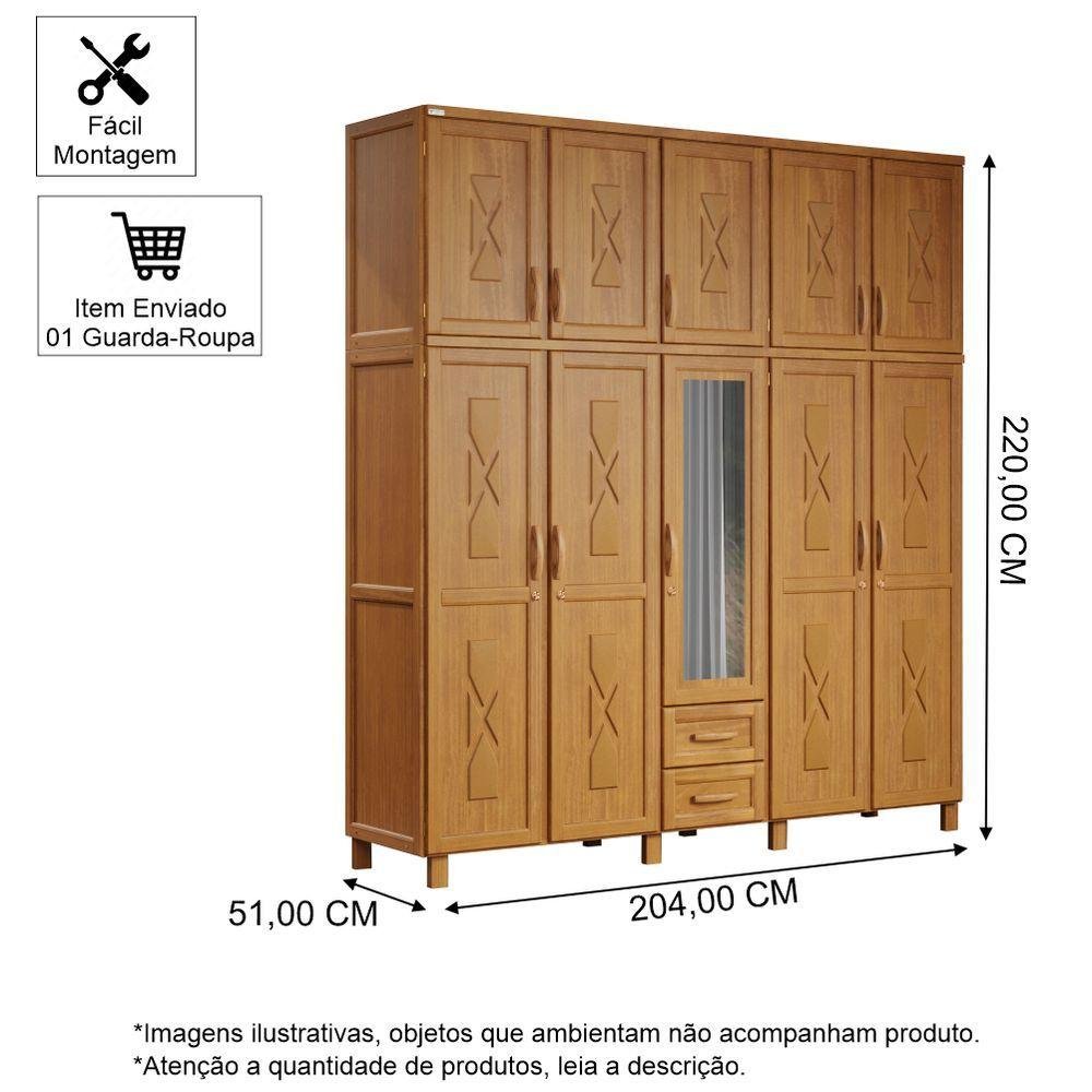 Guarda-roupa Casal 10 Portas e 2 Gavetas com Espelho em Madeira Dallas Carvalho - Straub Web - 2