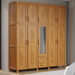 Guarda-roupa Casal 10 Portas e 2 Gavetas com Espelho em Madeira Dallas Carvalho - Straub Web - 1