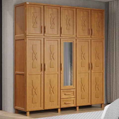 Guarda-roupa Casal 10 Portas e 2 Gavetas com Espelho em Madeira Dallas Carvalho - Straub Web