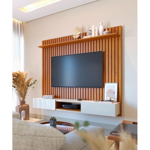 Painel para Tv Home Suspenso Ripado Ambiente Loft 2.2 Nature Off White - Imcal