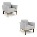 Ver imagem 2 de Kit 2 Poltronas Decorativas Isabella Pés Fixo em Madeira Castanho Linho Cinza G19 - Gran Belo