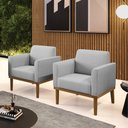 Ver imagem 1 de Kit 2 Poltronas Decorativas Isabella Pés Fixo em Madeira Castanho Linho Cinza G19 - Gran Belo