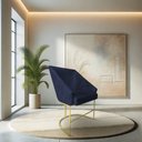 Ver imagem 1 de Poltrona Decorativa Alana Suede Azul Marinho Base de Ferro Dourado - Pallazio