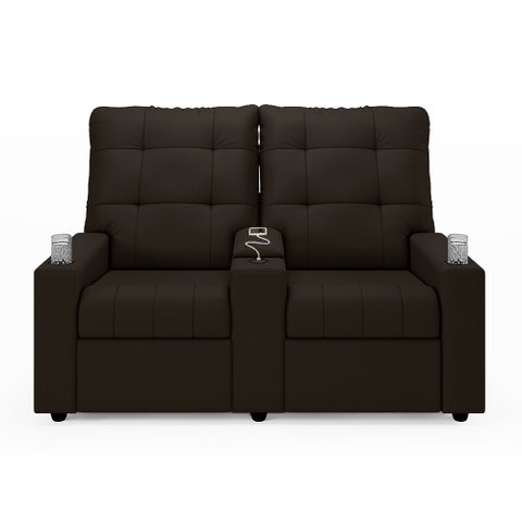 Poltrona do Papai Reclinável Sala de Cinema Palace 2 Lugares Manual Baú Usb Pu Marrom G23 Encantum