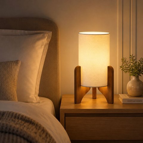 Abajur Luminaria Vitória Palha 39 Cm Base Madeira Elegância Ambiente