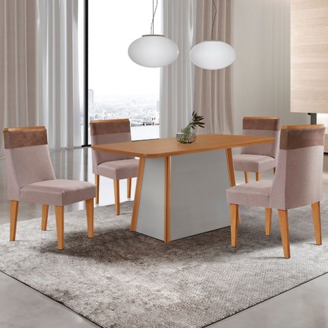 Mesa de Jantar Diane 120cm Tampo Mdf Laminado com 4 Cadeiras Andes Moderna Mobília