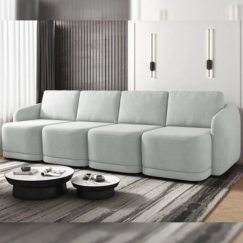 Sofá Cama Modulado Retrátil e Reclinável Decorativo Varsóvia 356cm Veludo Cinza G33 - Gran Belo