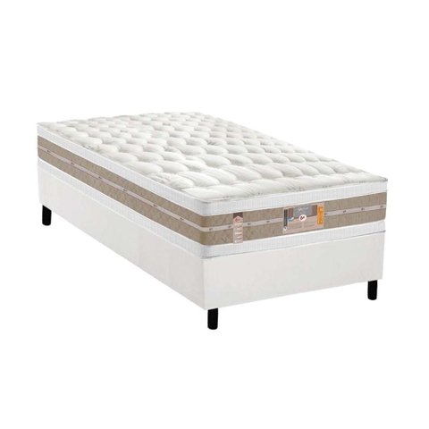 Cama Box Solteiro: Colchão Molas Castor Pocket Silver Star Air Double Face + Base CRC Courano White