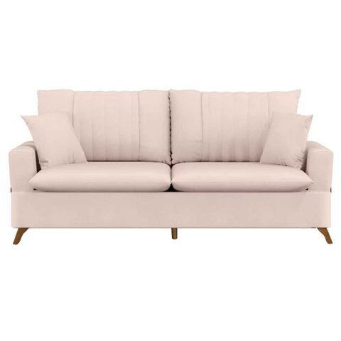 Sofá 200cm 3 Lugares com Almofadas Pés Curvos Veras Suede D05 Bege Claro - Mpozenato
