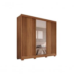 Guarda-roupa Casal com Espelho 3 Portas 4 Gavetas Atenas com Pés 100% Mdf Salleto Cinamomo - 1 Guarda-roupa Casal com Espelho 3 Portas 4 Gavetas Atenas com Pés 100% Mdf Salleto Cinamomo - 1