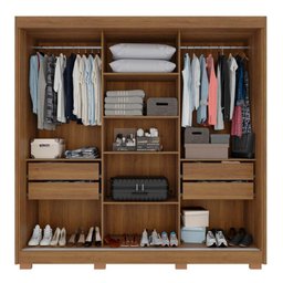 Guarda-roupa Casal com Espelho 3 Portas 4 Gavetas Atenas com Pés 100% Mdf Salleto Cinamomo - 4 Guarda-roupa Casal com Espelho 3 Portas 4 Gavetas Atenas com Pés 100% Mdf Salleto Cinamomo - 4