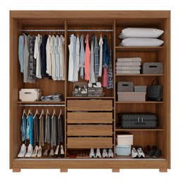 Guarda-roupa Casal com Espelho 3 Portas 4 Gavetas Atenas com Pés 100% Mdf Salleto Cinamomo - 2 Guarda-roupa Casal com Espelho 3 Portas 4 Gavetas Atenas com Pés 100% Mdf Salleto Cinamomo - 2