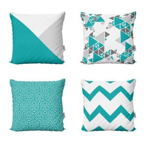 Kit 4 Capas de Almofadas Azul Turquesa Decorativas e Geometricas Para Sofá 40x40 - Novadecora