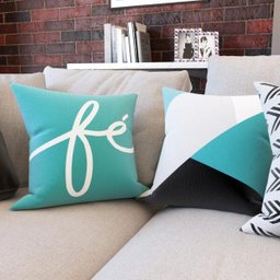 Capas de Almofadas Azul Turquesa e Cinza Geométricas e Decorativas Fé 40x40 - Novadecora - 3 Capas de Almofadas Azul Turquesa e Cinza Geométricas e Decorativas Fé 40x40 - Novadecora - 3