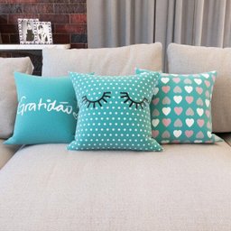Kit 3 Capas para Almofadas Azul Turquesa Geometricas e Decorativas Gratidão 40x40 - Novadecora - 3