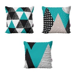 Capas para Almofadas Azul Turquesa e Preto Geométricas e Decorativas 40x40 - Novadecora - 1